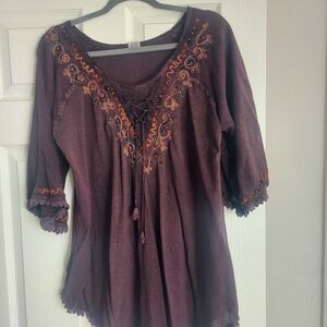Shoreline Embellished Purple Blouse with 3/4 Sleeves